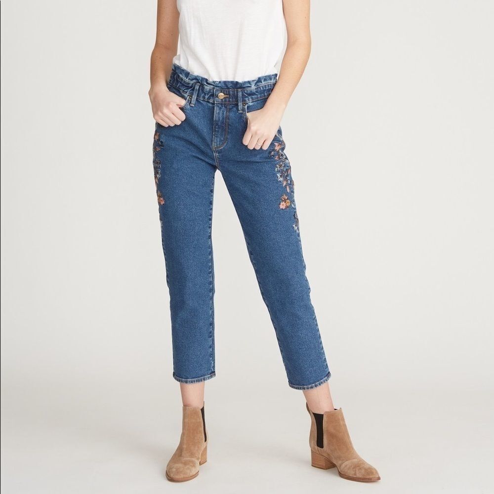 DRIFTWOOD Blue Cropped Ankle Jeans with Floral Embroidery - Picture 3 of 14